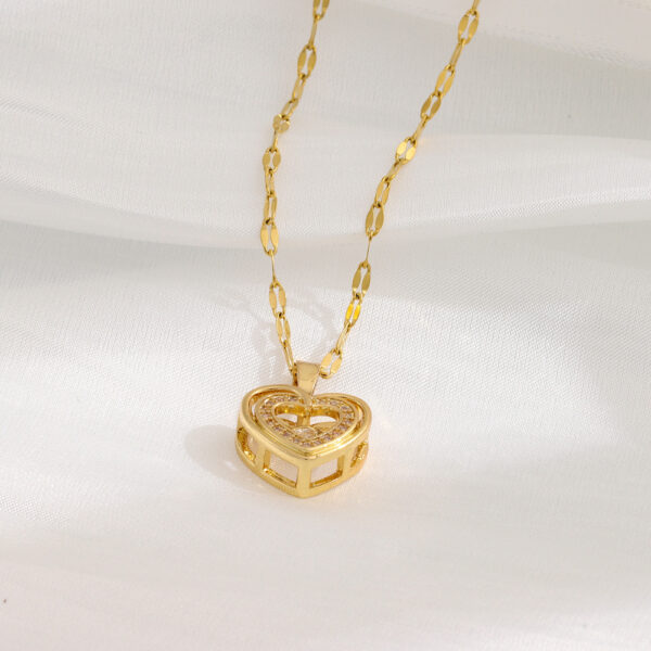 Double-layer Love Necklace With Rhinestones Titanium Steel Pendant Fashion Jewelry - Image 5