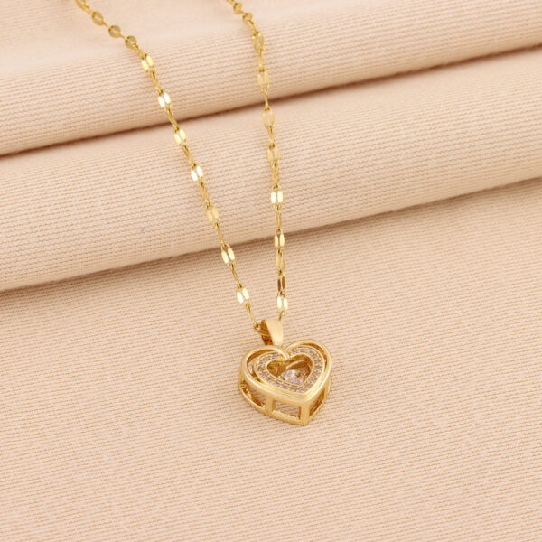 Double-layer Love Necklace With Rhinestones Titanium Steel Pendant Fashion Jewelry - Image 3