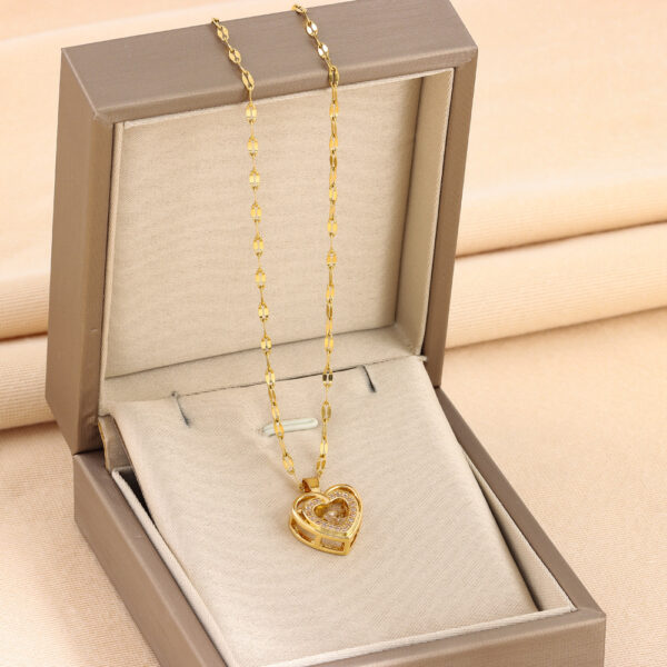 Double-layer Love Necklace With Rhinestones Titanium Steel Pendant Fashion Jewelry - Image 4