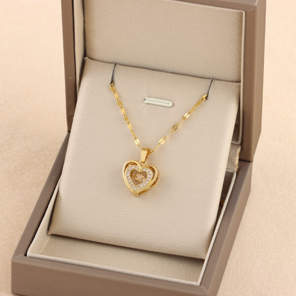 Double-layer Love Necklace With Rhinestones Titanium Steel Pendant Fashion Jewelry - Image 2